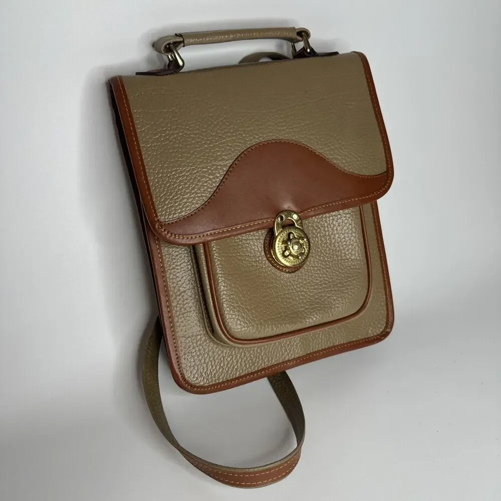 Vintage Korean Pebbled Leather Backpack Turn Lock Natural Tan Brown Stylish Cute